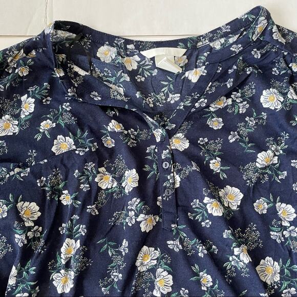 H&M Floral Blouse Long Sleeve Sheer Blue White S EUC - Picture 5 of 7